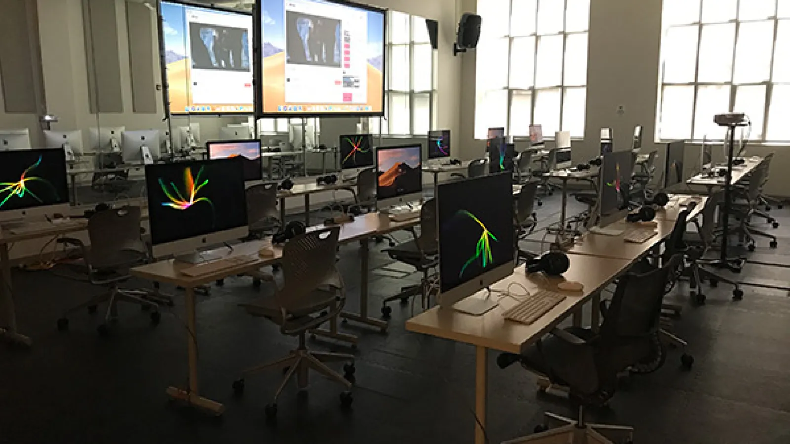 Dance studio converted to media lab.