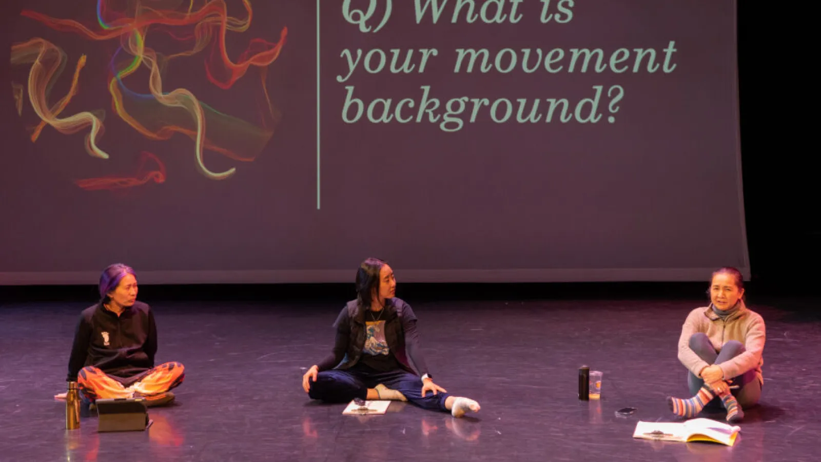 Dancers on floor talking